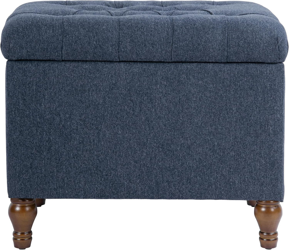 Spatial Order 24" Button Tufted Storage Ottoman - Blue Woven Fabric
