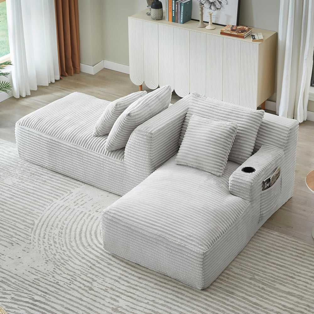 Eafurn Oversized Double Chaise Lounge Indoor with Cup Holders & Side Pock...