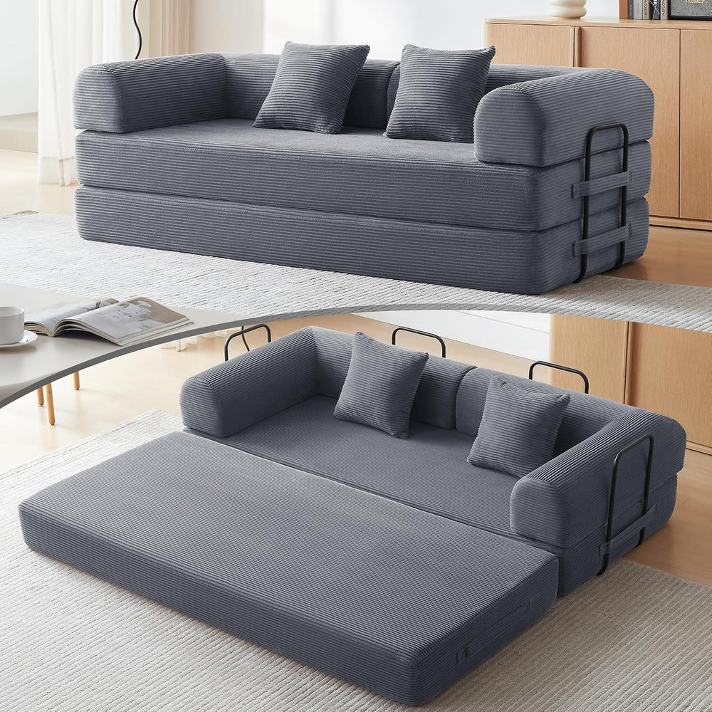 79" Convertible Sofa Bed, Couch for Living Room (Dark Gray) | Corduroy L...