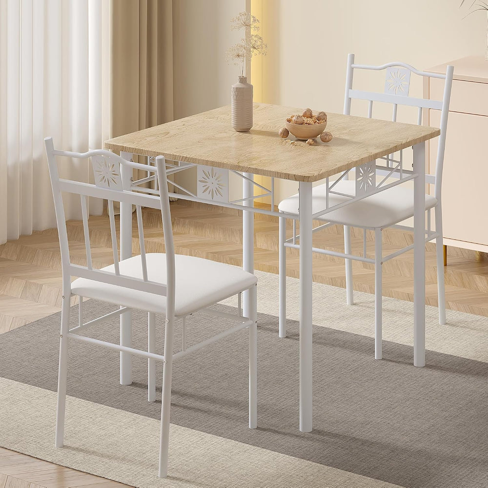 VECELO 3 Piece Small Dining Table Set for 2 with Upholstered Chairs, White
