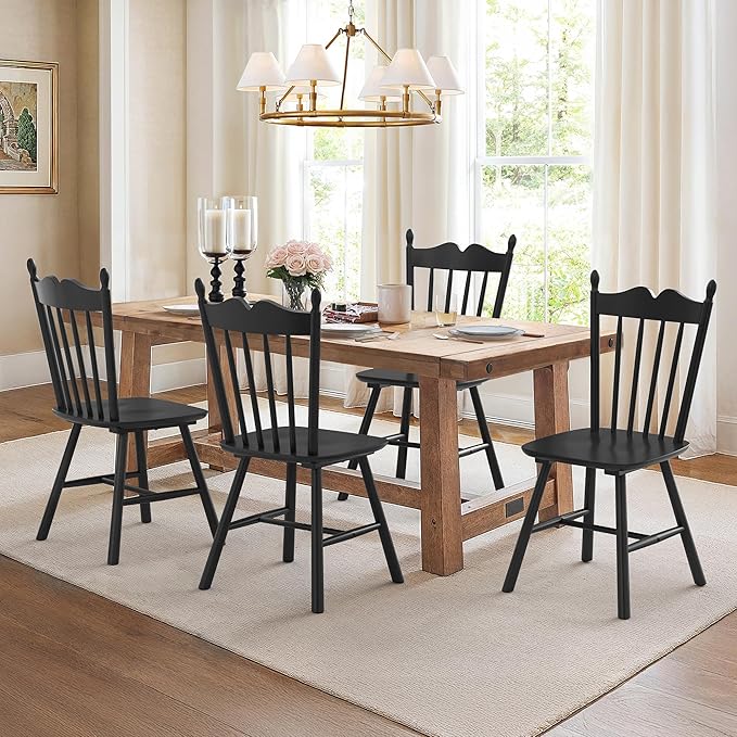 LUE BONA Black Dining Chairs Set of 4, Windsor Wooden Dining Chair with Thick...