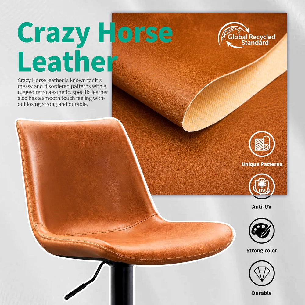 STOOLINK Vintage Bar Stools Set of 2, Crazy Horse Leather Bar Chairs