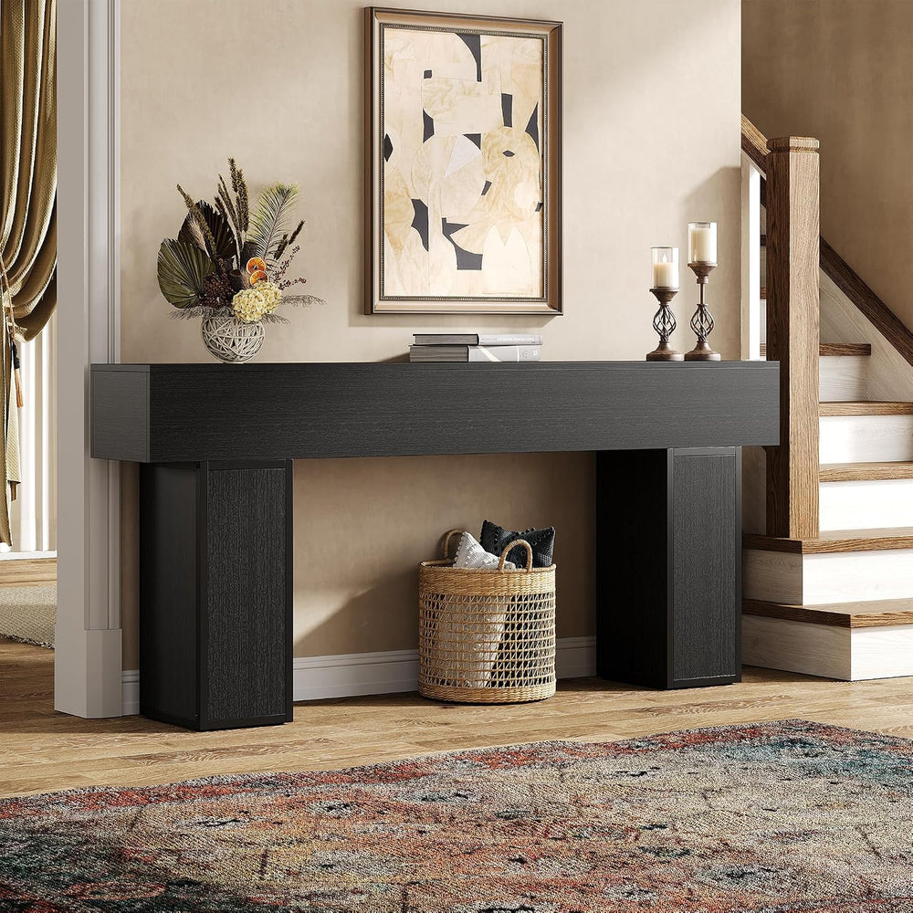 UNIQUITE 70.9-Inch Extra Long Console Table, Farmhouse Wood Sofa Table Behind...