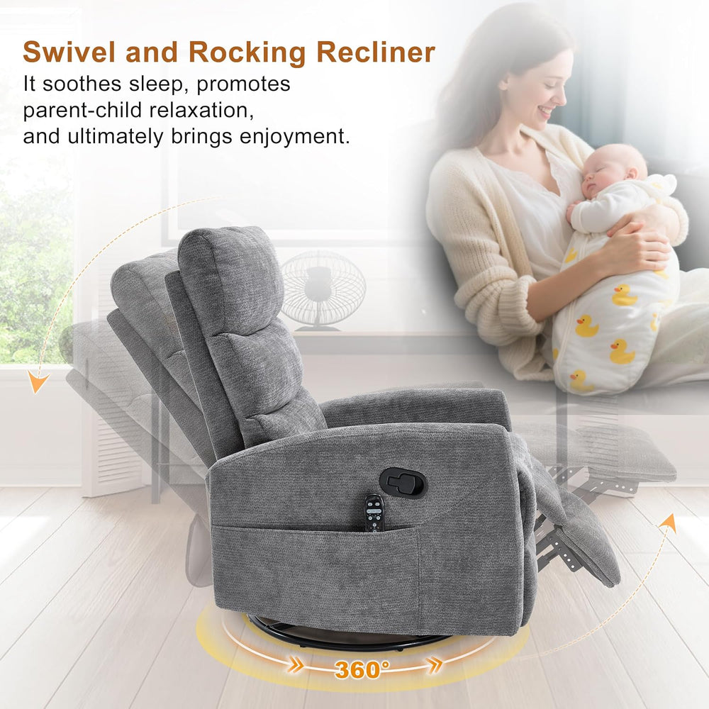 Manual Swivel Rocker Recliner Chair for Adults, Overstuffed Reclining Glider ...