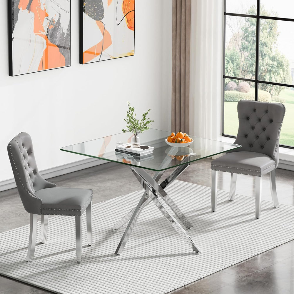 36 inch Square Glass Dining Table, Modern Dining Table for 4, Square Kitchen ...