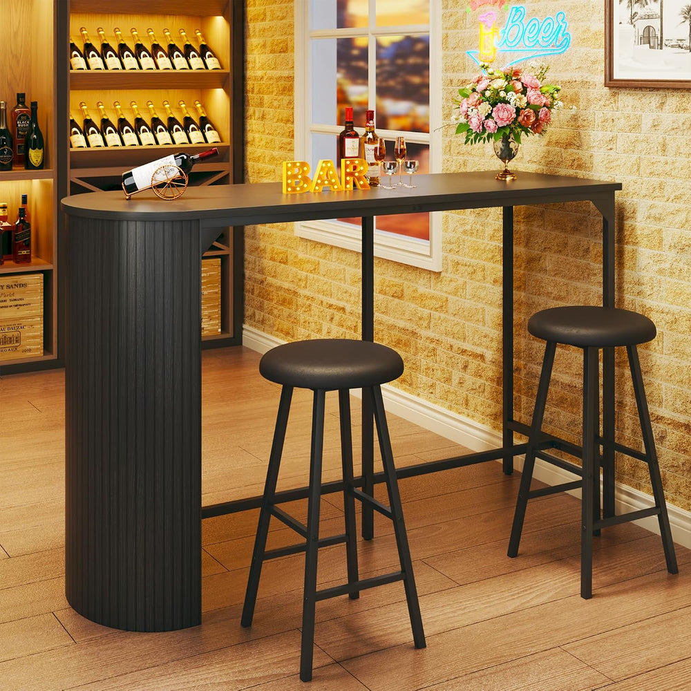 Fluted Bar Table and Chairs Set, 55'' Long Bar Tables with 2 Stools, ...