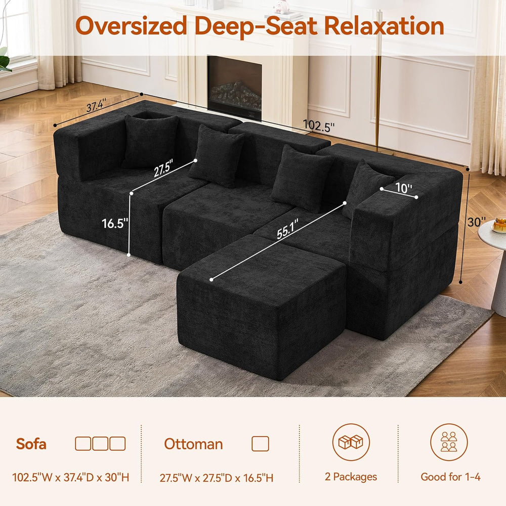 MONVANE 103'' Modular Sectional Sofa, Comfy Chenille Cloud Couch with...