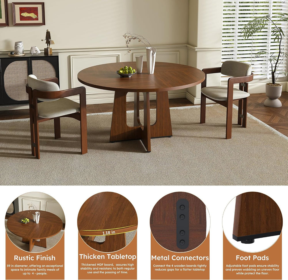 yeag Mid Century Round Dining Table Set for 4, 47" Rustic Wood Kitchen T...