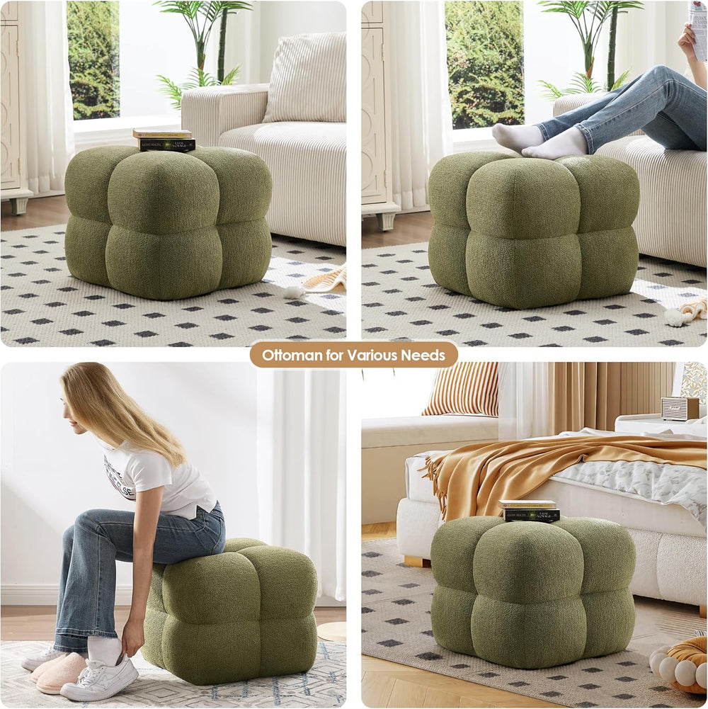 ONEVOG Olive Green Modern Ottoman, 21" Square Fuzzy Couch Sherpa Pouf O...