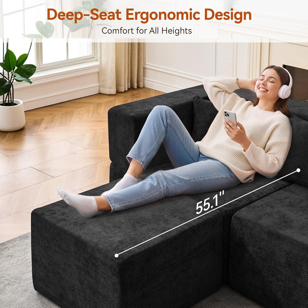 MONVANE 103'' Modular Sectional Sofa, Comfy Chenille Cloud Couch with...