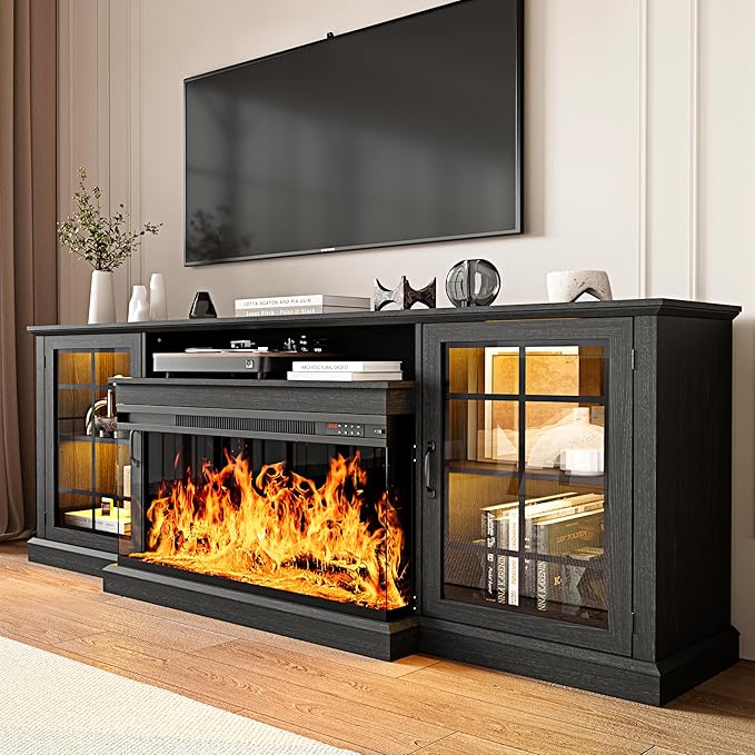 MXV 80'' Fireplace TV Stand, Farmhouse Entertainment Center with 3 Si...