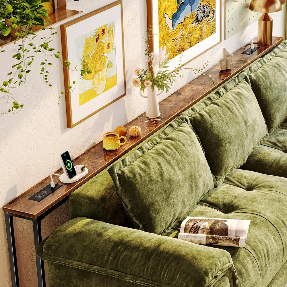 Huuger 110.2 Inch Behind Couch Table with 2 Power Outlets and USB-C Ports, Ex...