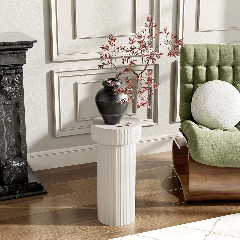 รธ11.75'' Faux Stone Side Table Round End Table for Living Room, Moder...