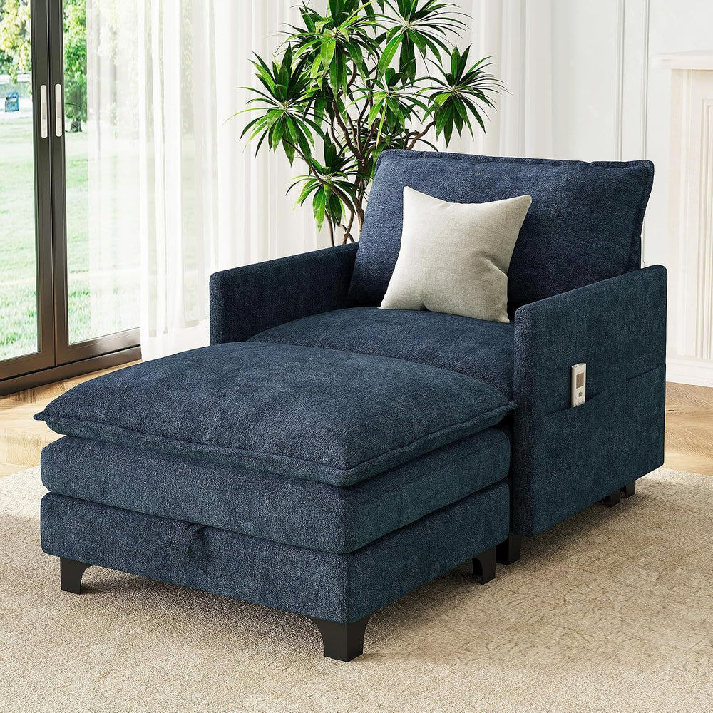 Accent Sofa Chair with Storage Ottoman, Cloud Sigle Couch with Side Pocket fo...