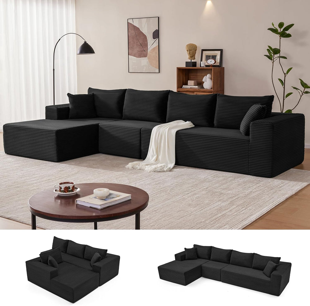 Mangodan 140” Cloud Sectional Couch, Modular Sectional Sofa with Deep Seat, B...