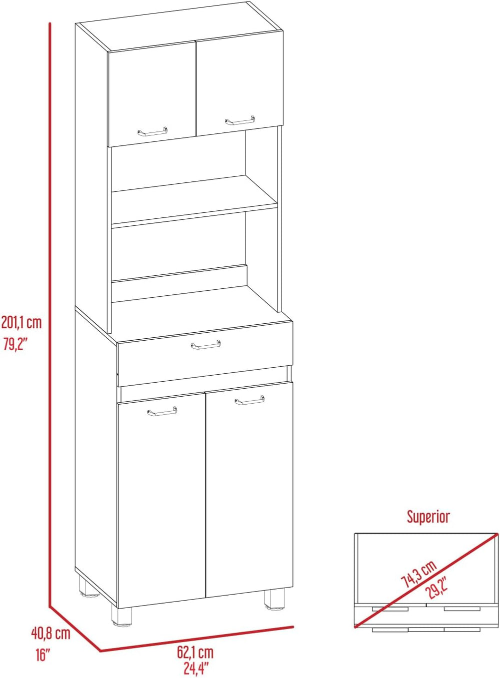 Microwave Cabinet with Storage, Kitchen Organizer, White
