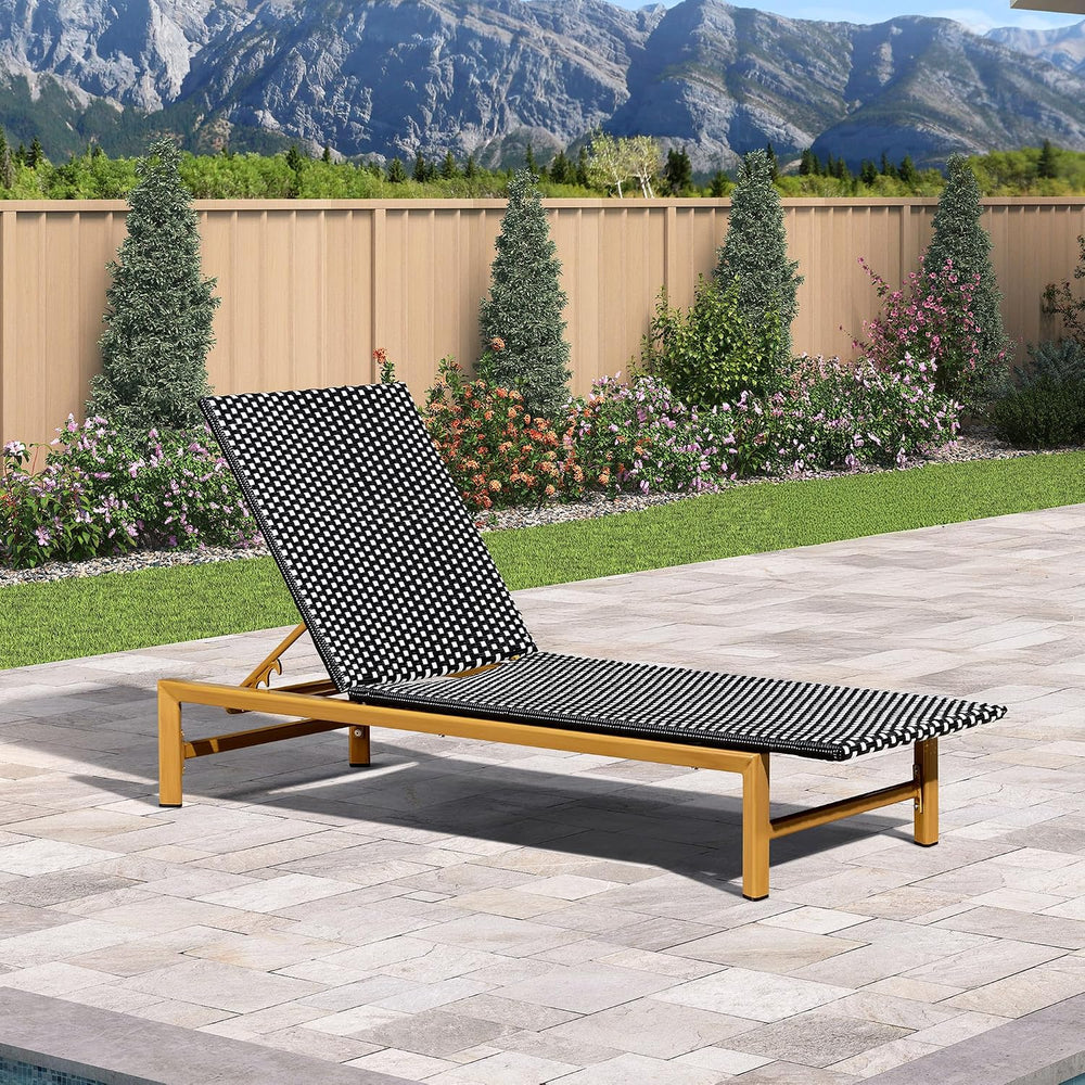 PURPLE LEAF 1 Piece French Patio Chaise Lounge Rattan Teak Frame, Black | Wea...