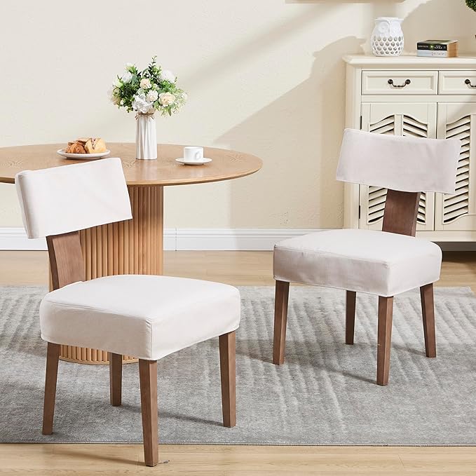 Linen Dining Chairs Set of 4 with Seat Covers, Modern Dining Chairs with Wood...