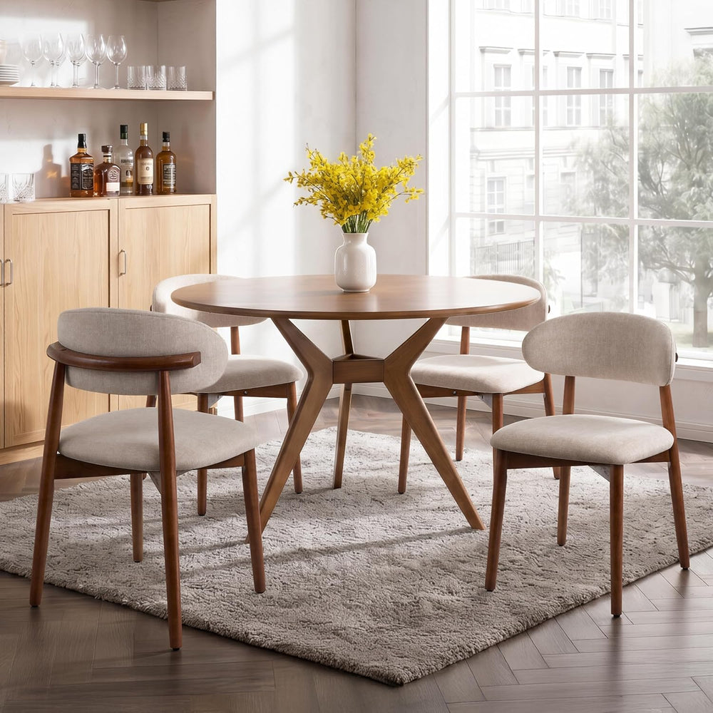Mid Century Modern Dining Chairs Set of 4, Farmhouse Wooden Fabric Upholstere...