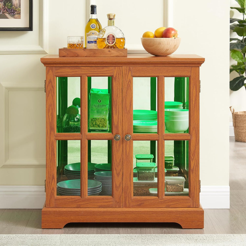 KEIKI Lighted Curio Display Cabinet with Adjustable Glass Shelves, Retro Stor...