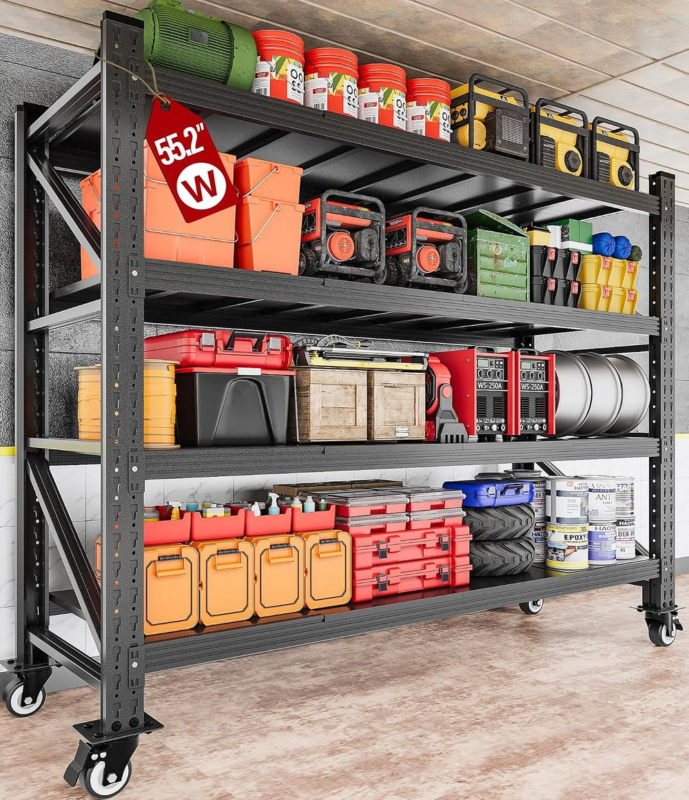 75.6" Tall Storage Shelves with Wheels,Rolling Heavy Duty Garage Shelvin...