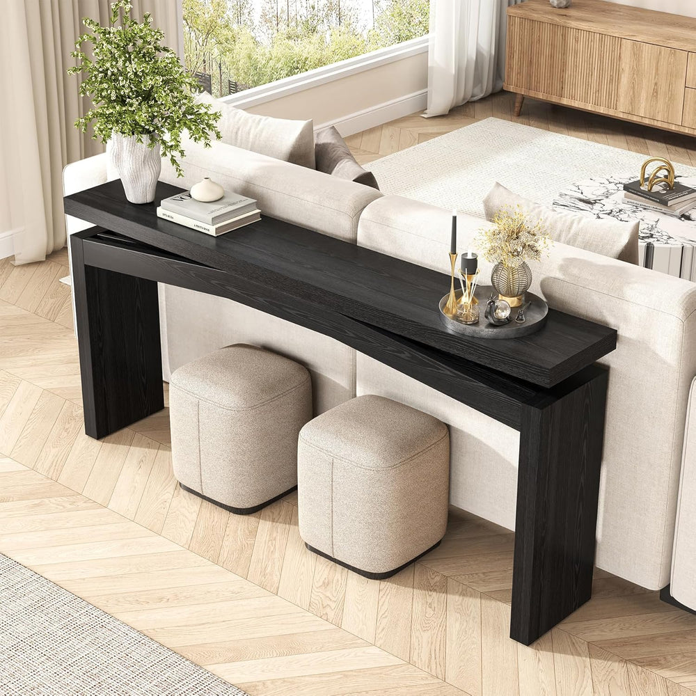 Epecoya 63-Inch Black Console Tables for Entryway Mid Century | Wooden Sofa T...