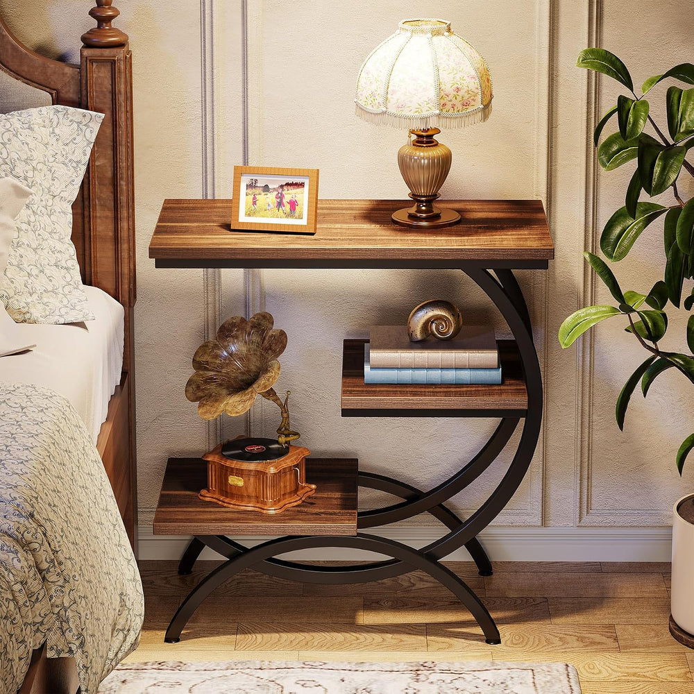 Tribesigns C Shaped End Table, Small Side Table for Couch, Industrial 3-Tier ...