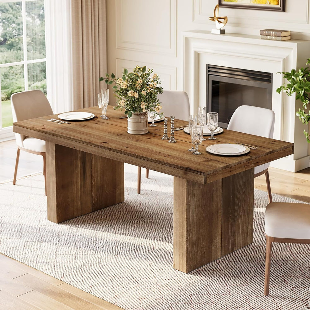 63" Solid Wood Dining Table for 4-6 People, Farmhouse Rectangle Kitchen ...