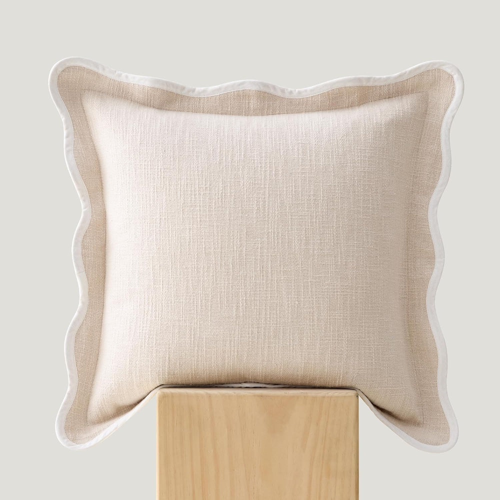 Double Stitch 100% Cotton Scalloped Throw Pillow Covers, Oat Milk