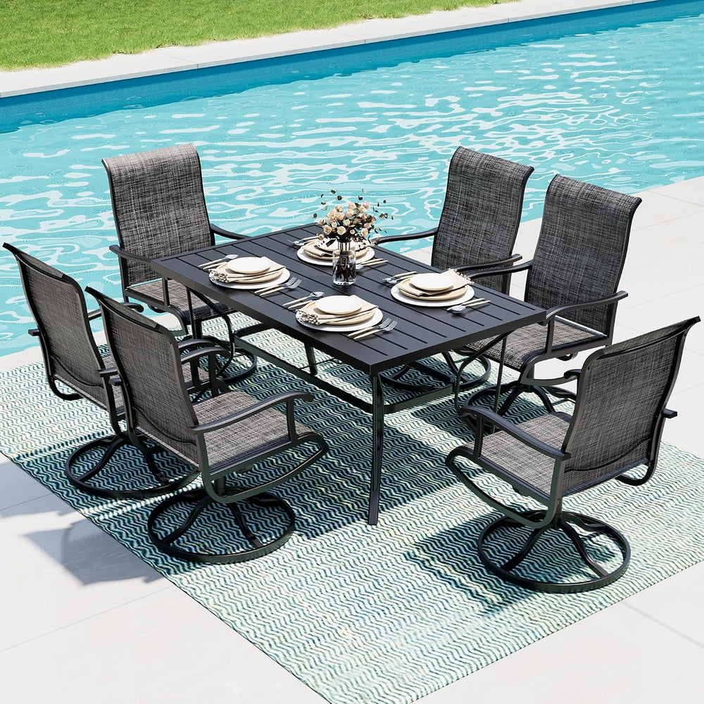 7-Piece Outdoor Dining Set, Patio Furniture Set with Textilene Swivel Chairs,...