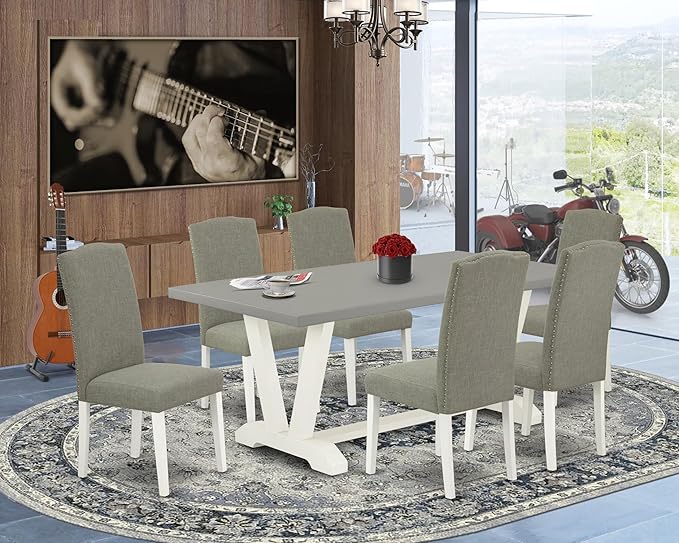 East West Furniture V097EN206-7 7 Piece Modern Dining Table Set Consist of a ...