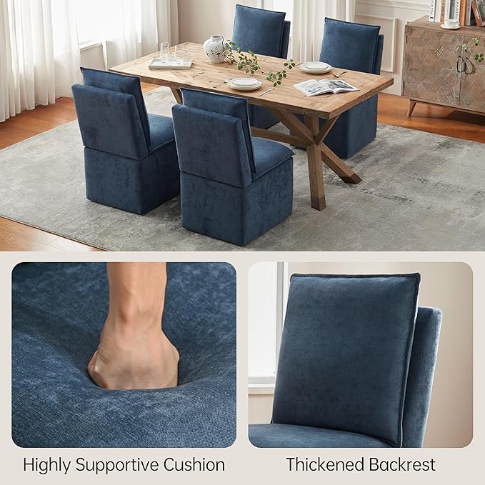 VKNOW Upholstered Dining Chairs, Modern Rolling Chairs with Storage and Wheel...