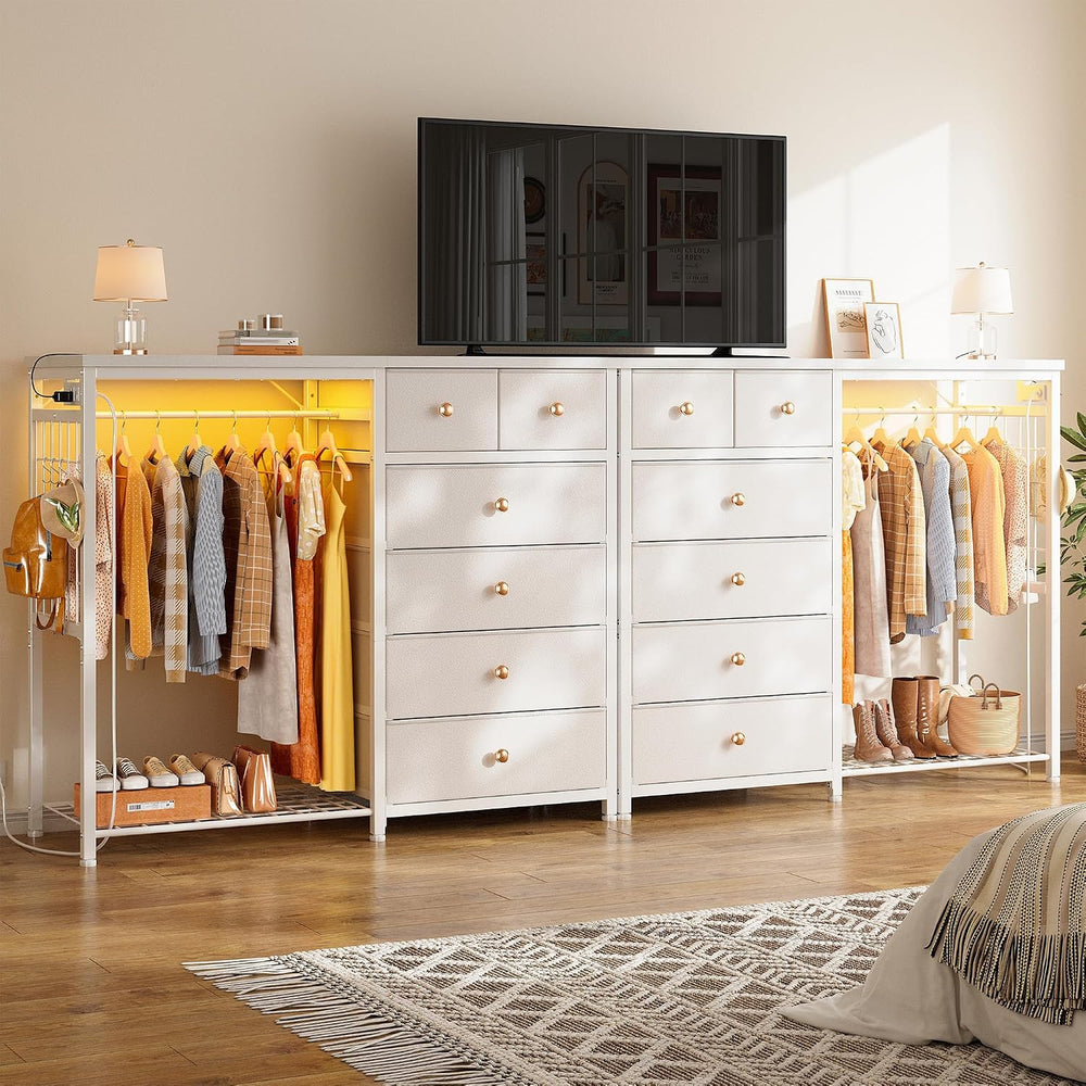 EnHomee 49.2" W Dresser with Hanging Rack & 6 Drawers, Grid Panel &a...