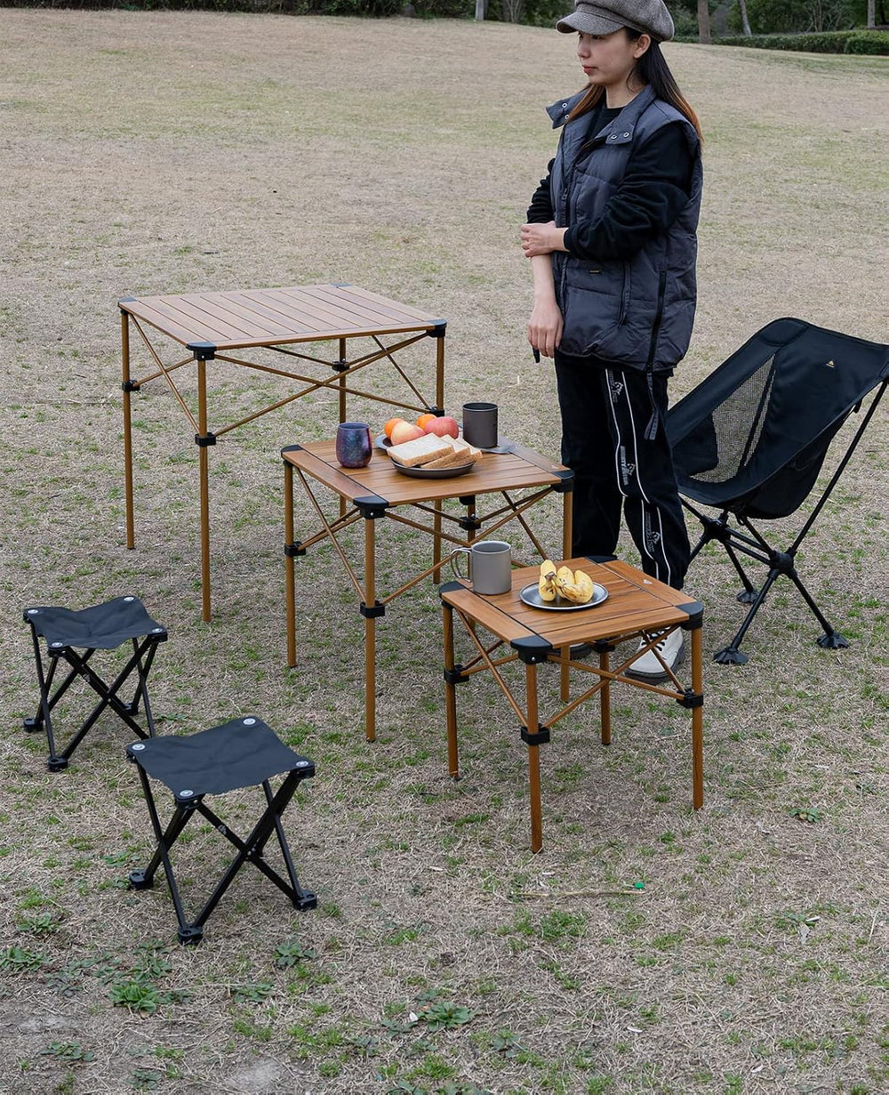 iClimb Lightweight Stable Alu. Folding Square Table Roll Up Top (Nature, S)