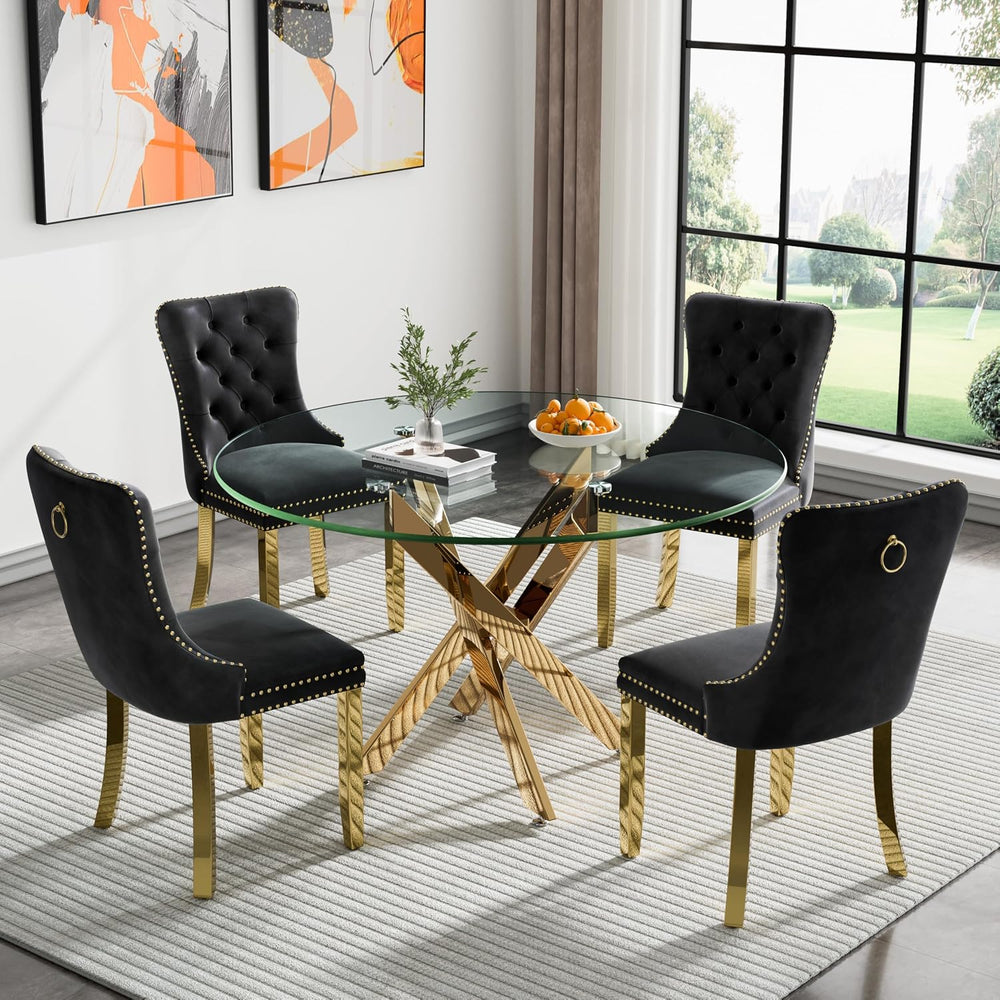 Round Glass Dining Table Set for 4, Small Kitchen Table Set for 4, 47" C...