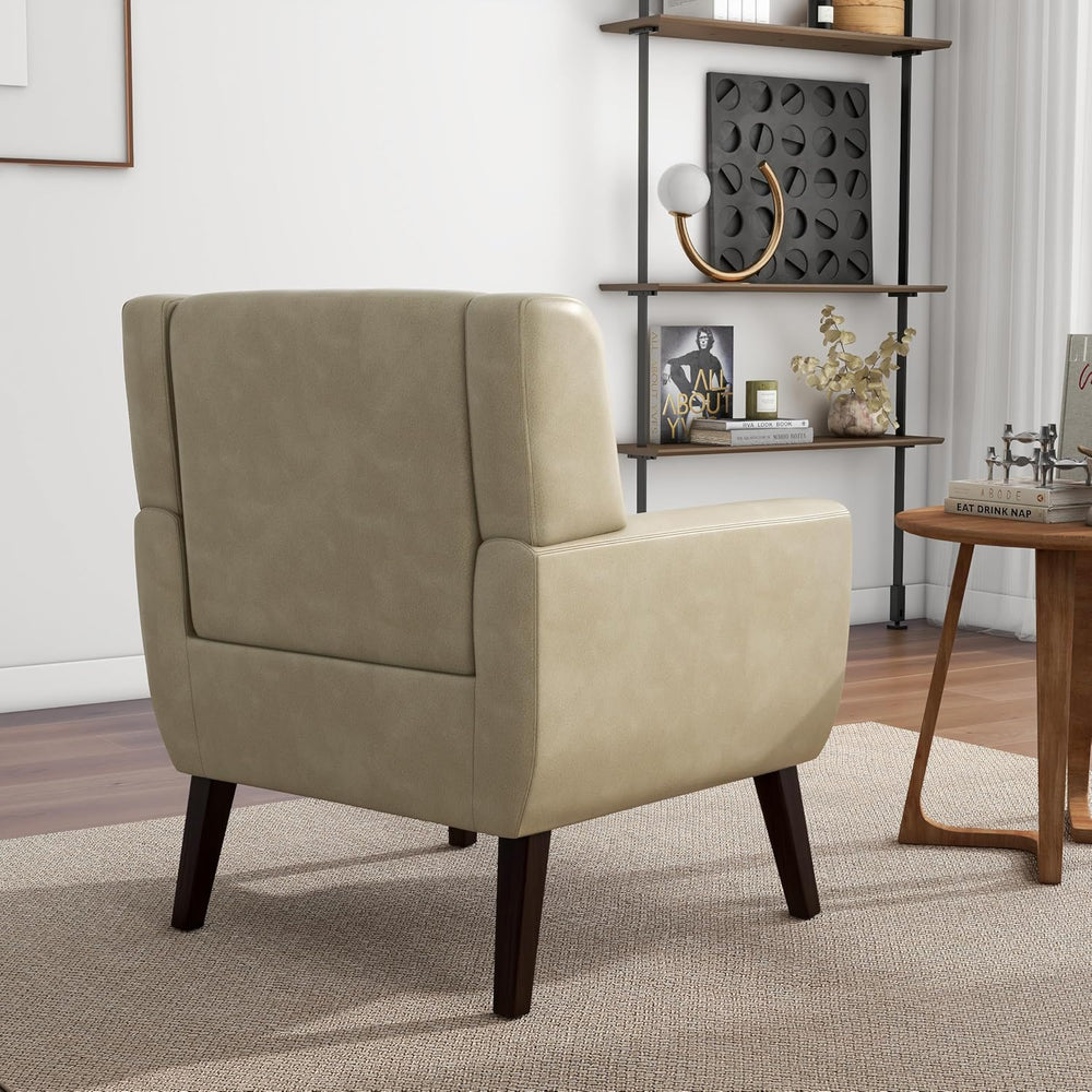 Accent Chair Set of 1, Mid-Century Modern PU Leather Chairs with Arms for Liv...
