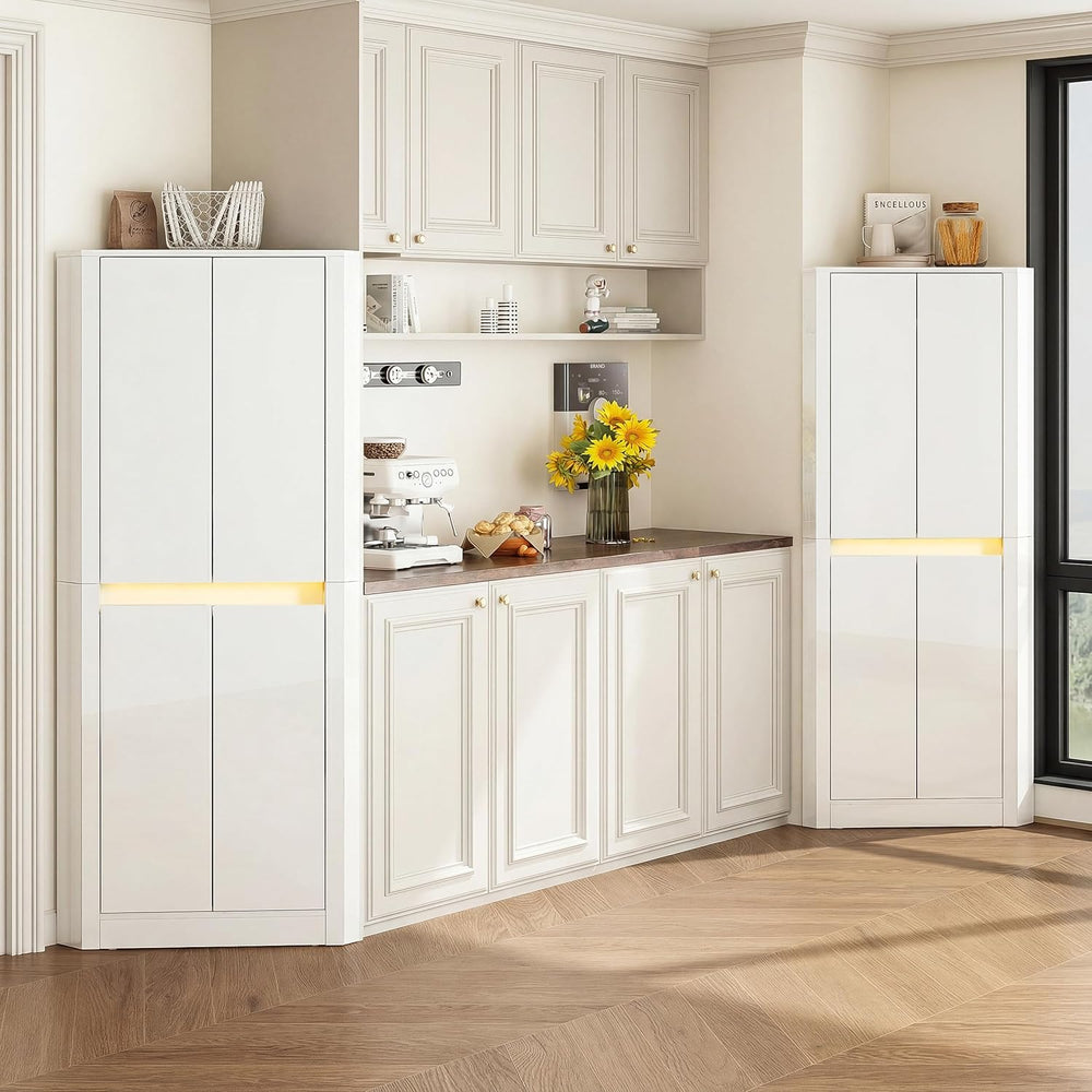 Anbuy 67'' Tall Pantry Cabinet with Led Light, Corner Pantry Cabinet ...