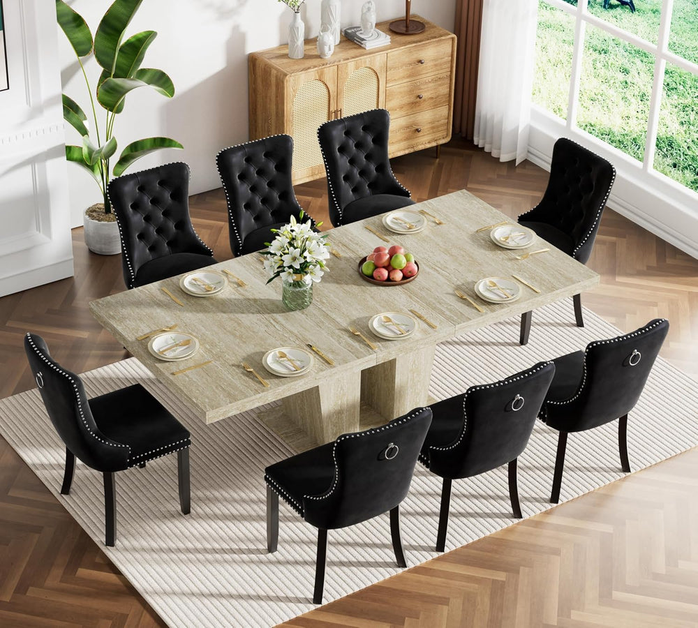 78.74" Rectangular Extendable Dining Room Table for 6 8 10, Modern Faux ...