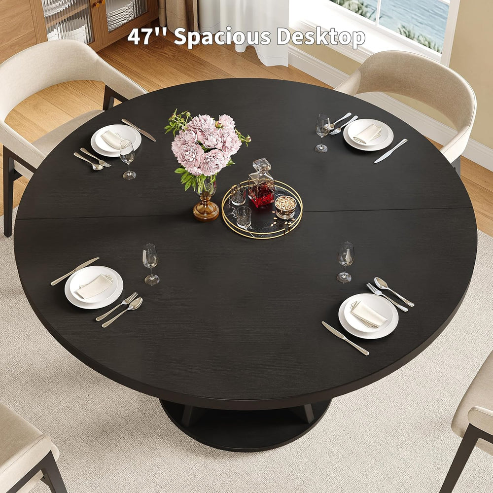 iPormis 47 Inch Round Dining Table for 4-6 People, Wooden Dining Room Table w...
