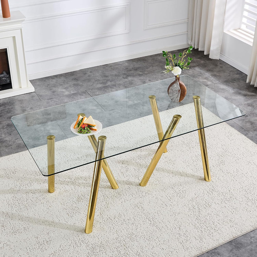 71" Glass Gold Dining Table for 6-8, Modern Dining Room Table with 0.39&...