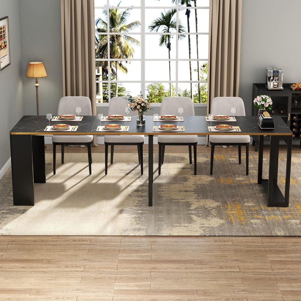 17"-112" Extendable Dining Room Table, Modern Space Saving Dining T...