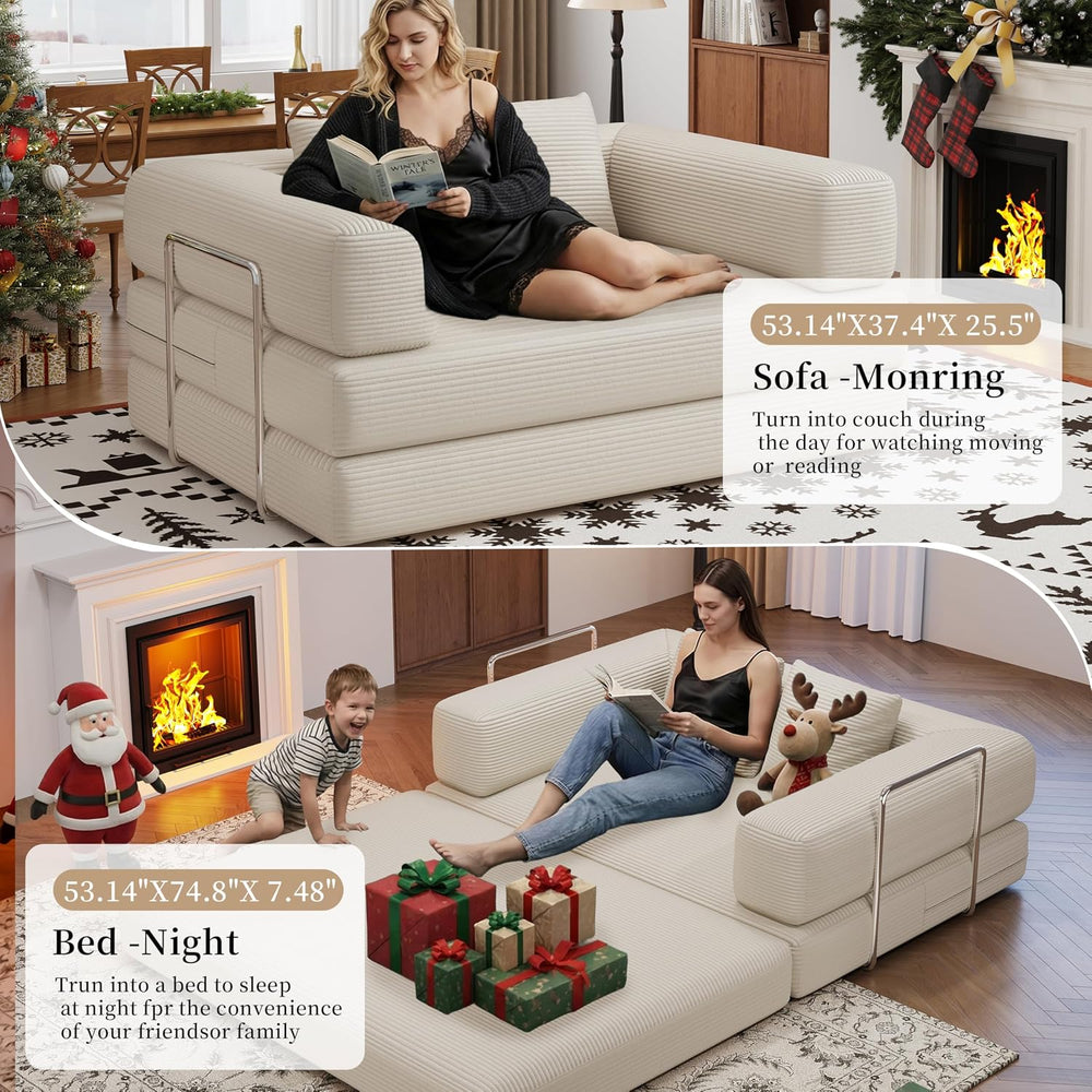 BSHOMGI 4 in 1 Convertible Sofas Couches, Modern Corduroy Futon Bed, Modular ...