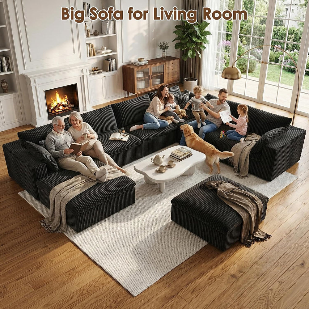 157.6" Cloud Couch Oversized Modular Sectional Sofa, U-Shaped 8 Seater D...