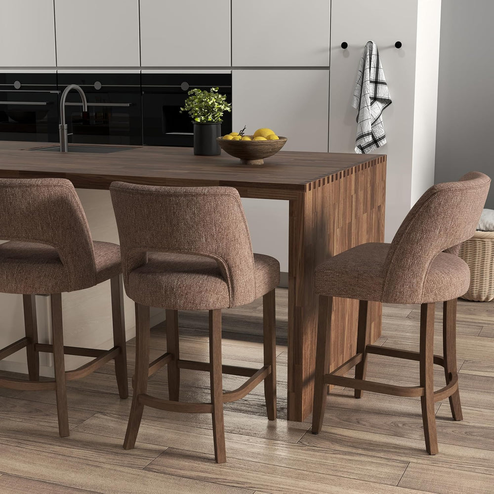 VKNOW Bar Stools Set of 4, 26" Fabric Counter Height Bar Stools, Brown