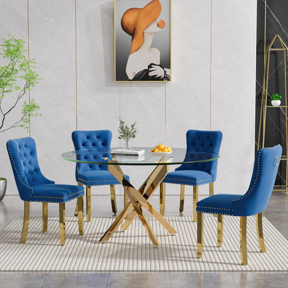 Round Glass Dining Table Set for 4, Small Kitchen Table Set for 4, 47" C...