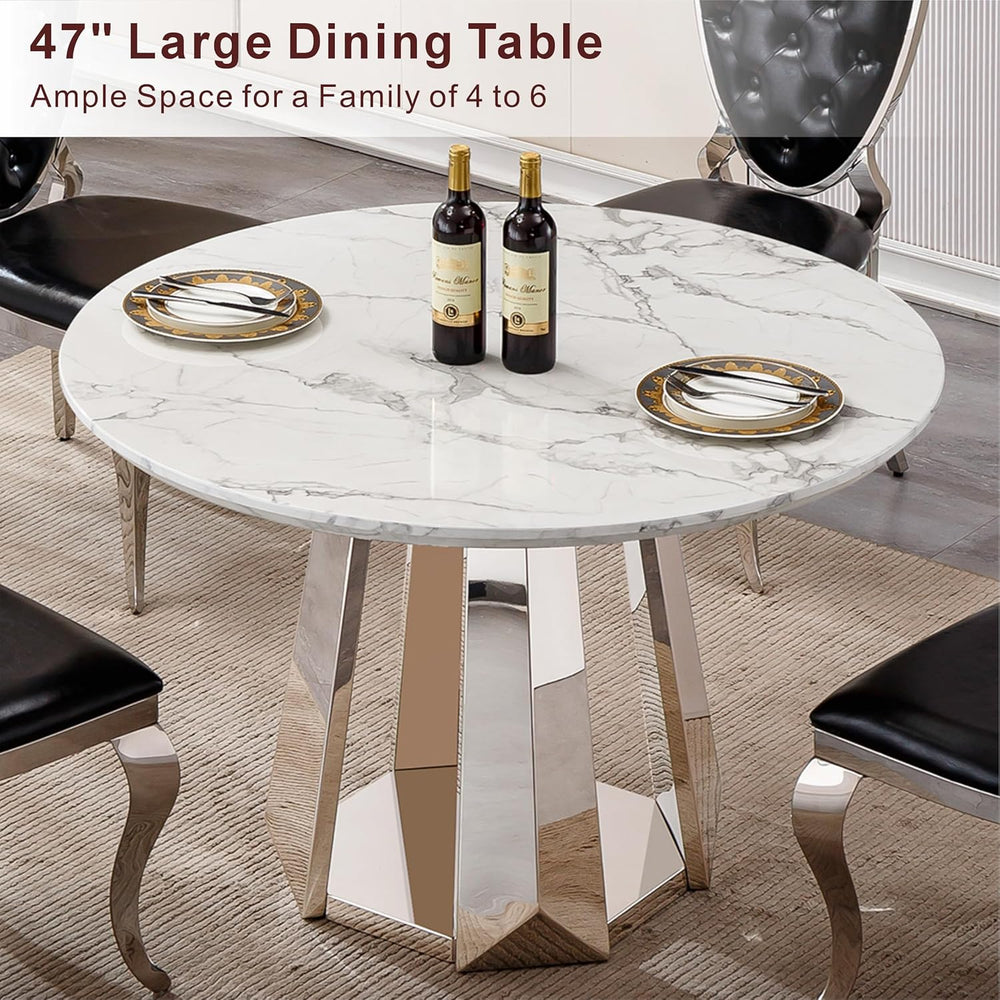 47" Round Dining Table, Mid-Century Modern Round Kitchen Table for 4-6Pe...