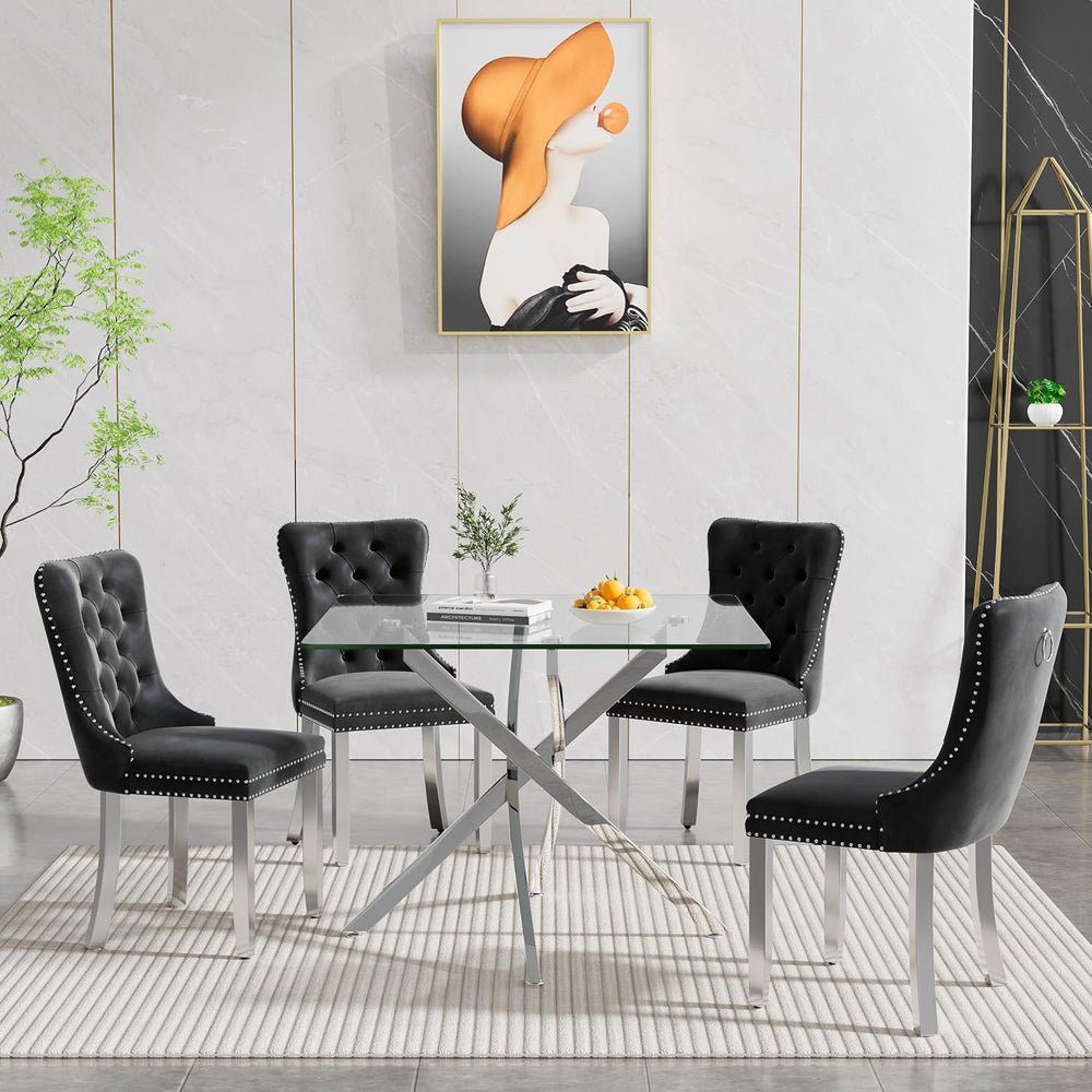 Glass Dining Table,36'' Square Dining Kitchen Table,Modern X-Design D...