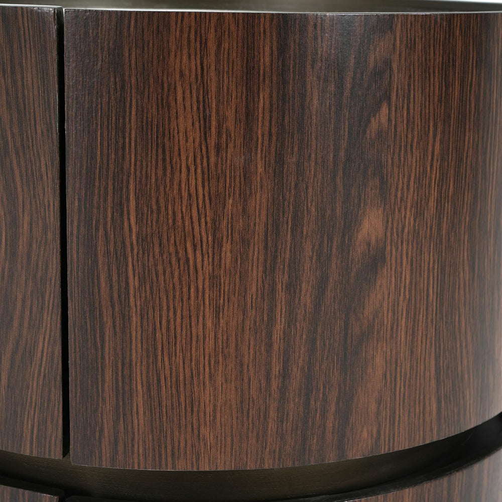 Italian High-End MDF Double-Layer Storage Round Side Table - Brown & Blac...