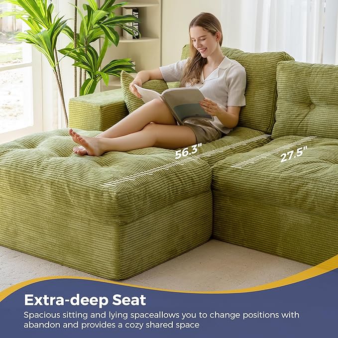 MAXYOYO 104" L Shaped Modular Sectional Sofa with Ottoman, Cloud Couch w...