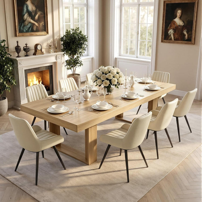 Miereirl 9-Piece Modern Farmhouse Dining Table Set, 86.6" x 47.2" Sturdy Stable Dining Table with 8 Chairs, Rectangular Kitchen Table Set for 8,(Natura Table+8 Beige Chairs)